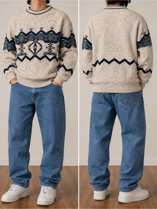 Marks & Spencer Other - Vintage Marks & Spencer Aztec Knit Sweater Cream Speckled Crewneck Size M/L